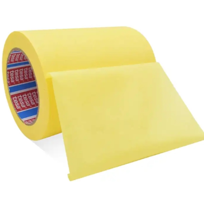 T esa 53128 PV8 is a thin and flexible standard grade masking tape yellow coloured crepe paper backing